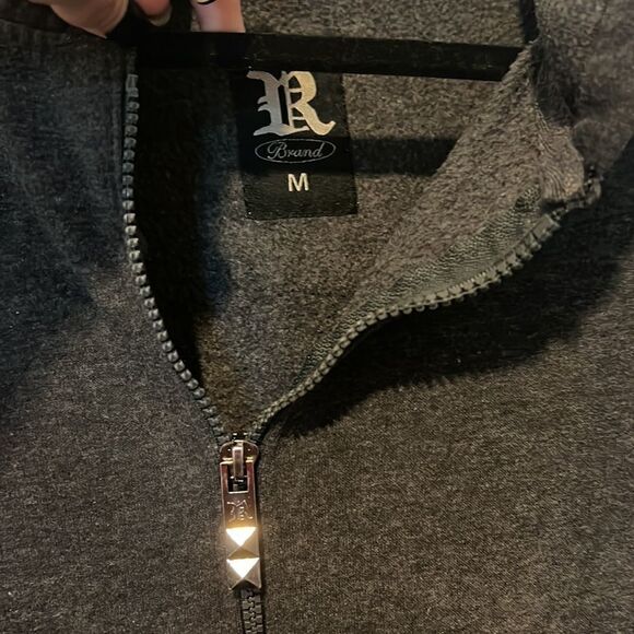 Mens Gray Hoodie - Dark - Like New Zip Up Sweater - Medium - Picture 3 of 6